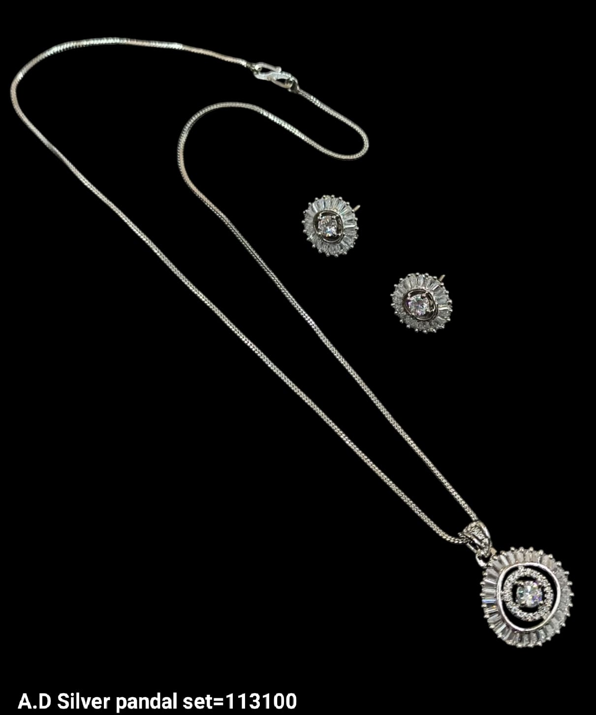 Silver & Gold Plated American Diamond Pendant Set